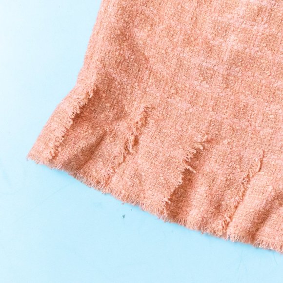 Rickie Freeman for Teri Jon Peach Tweed Knit Fringe Trim Skirt Suit Set Size 6 - Picture 11 of 16